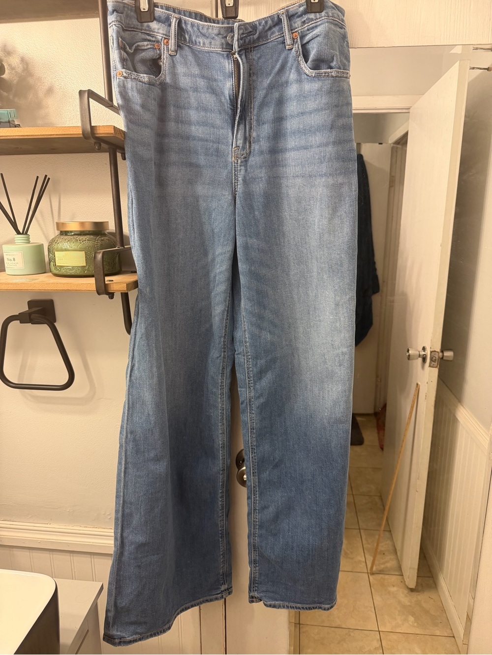 American Eagle Outfitters Light Blue Wide-Leg Jeans 12 extra tall